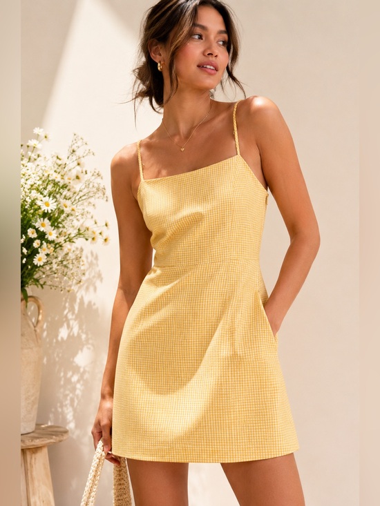 Wilfred Dresses & Skirts - Wilfred Gingham Mini Dress Size 4 Yellow Isabelle Aritzia Summer